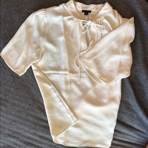 Ann Taylor Cream Blouse with Tie Neck